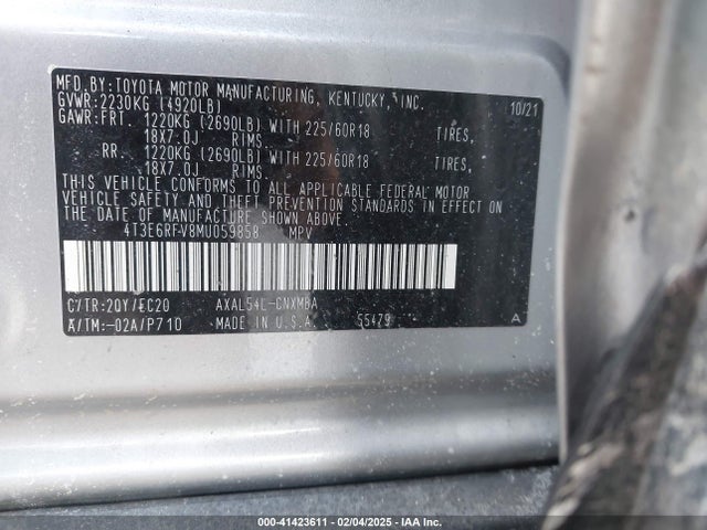 4T3E6RFV8MU059858 Toyota Rav4 Hybrid Xse