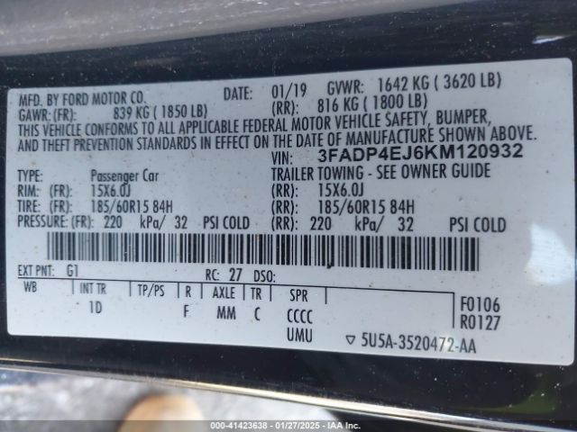 3FADP4EJ6KM120932 Ford FIESTA SE