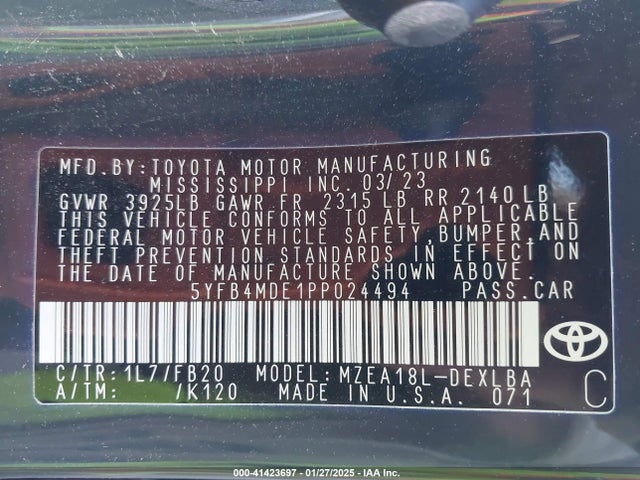 5YFB4MDE1PP024494 Toyota COROLLA LE