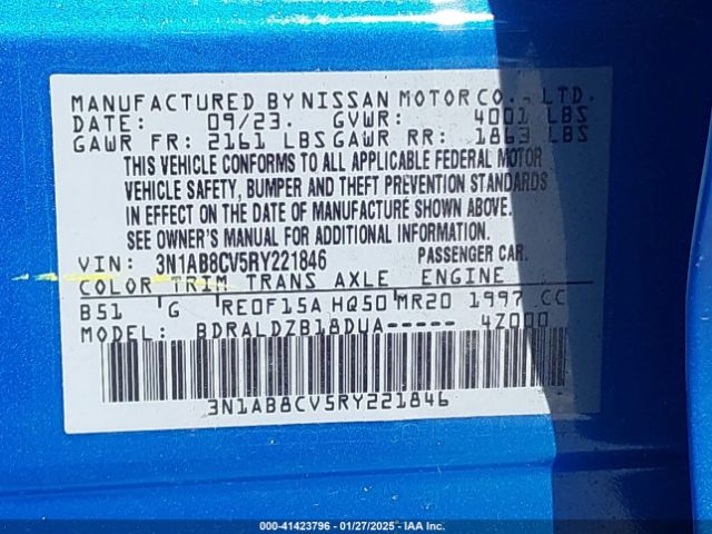 3N1AB8CV5RY221846 Nissan Sentra Sv Xtronic Cvt