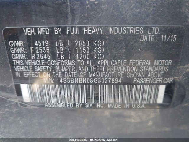 4S3BNBN68G3027894 Subaru Legacy 2.5i Limited
