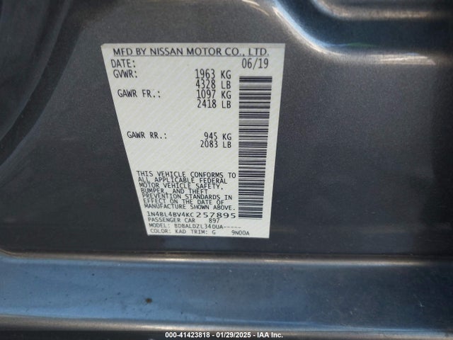 Nissan Altima 2.5 S 2019 1N4BL4BV4KC257895 Image 9