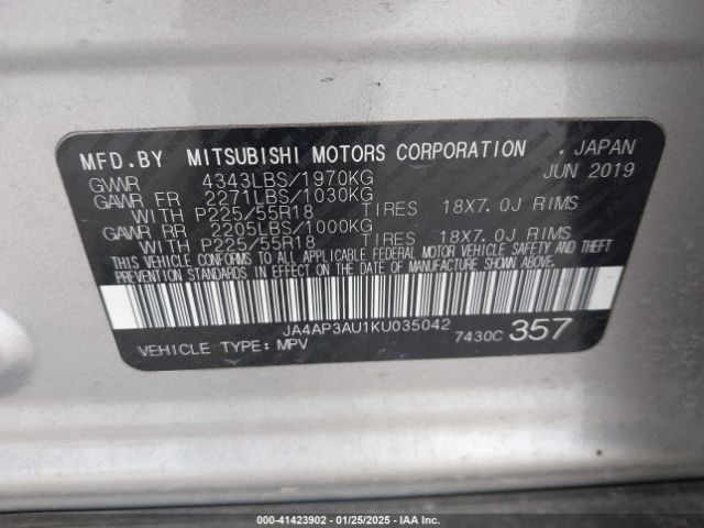 2019 MITSUBISHI OUTLANDER SPORT JA4AP3AU1KU035042 Photo 8