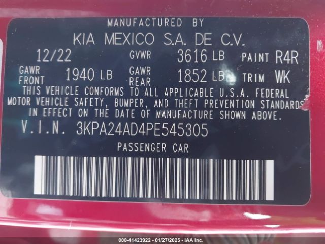 3KPA24AD4PE545305 KIA RIO S