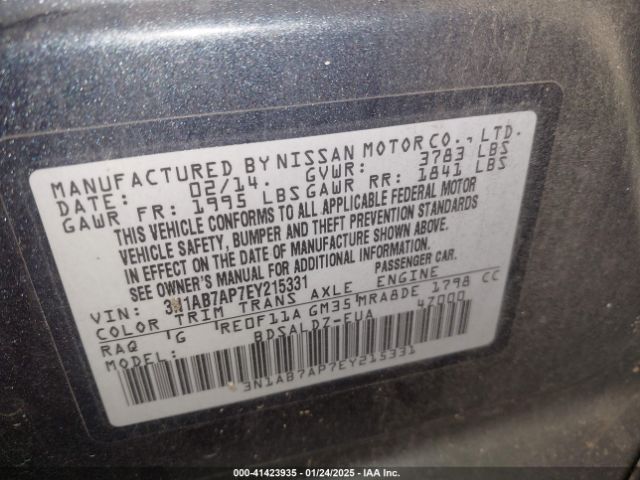 3N1AB7AP7EY215331 Nissan Sentra Fe+ S/fe+ Sv/s/sl/sr/sv