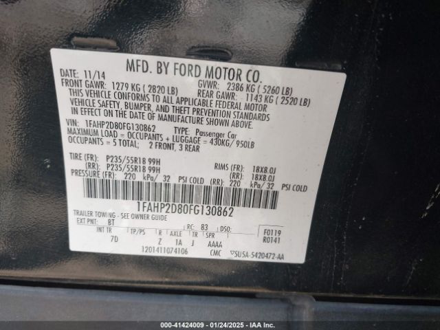 1FAHP2D80FG130862 Ford TAURUS SE