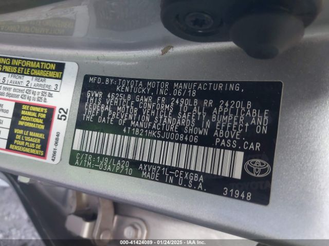 4T1B21HK5JU008406 Toyota Camry Hybrid Xle
