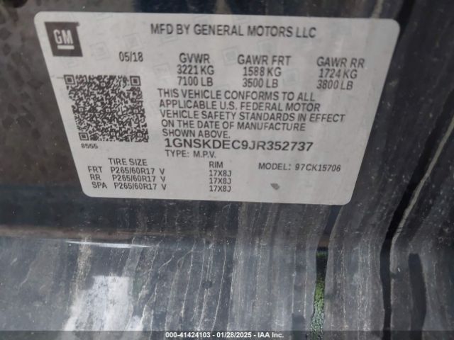 1GNSKDEC9JR352737 Chevrolet Tahoe Commercial Fleet