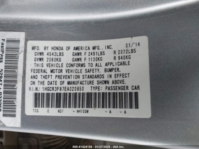 1HGCR3F87EA020850 Honda Accord Ex-l V-6