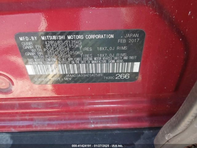 2017 MITSUBISHI OUTLANDER JA4AD3A30HZ042589 Photo 8