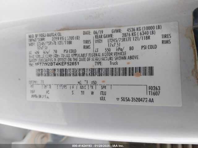 1FT7W2BT4KEF52851 Ford F-250 Xl