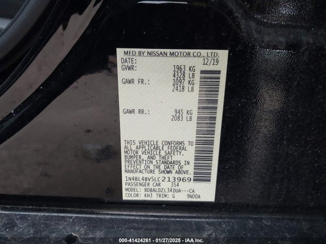 1N4BL4BV5LC213969 Nissan Altima S Fwd