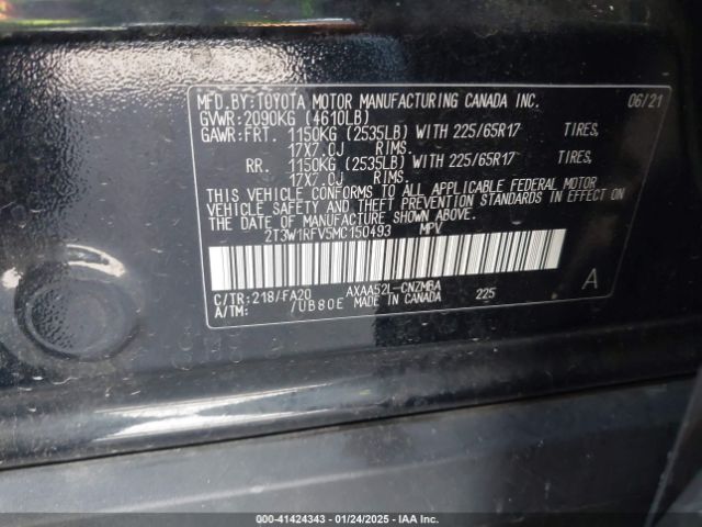 2T3W1RFV5MC150493 Toyota Rav4 Xle