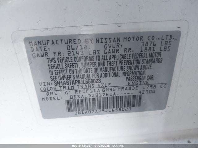 3N1AB7AP9JL658023 Nissan SENTRA SV