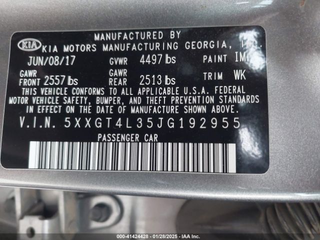 5XXGT4L35JG192955 KIA Optima Lx