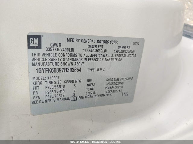 2007 CADILLAC ESCALADE ESV 1GYFK66897R303654 Photo 8