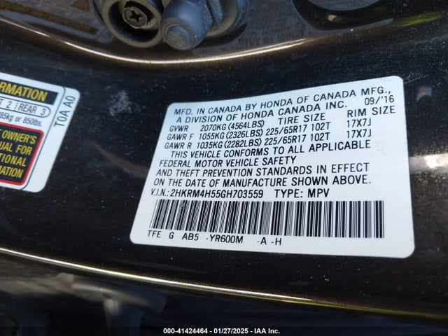 Honda CR-V EX 2016 2HKRM4H55GH703559 Image 9