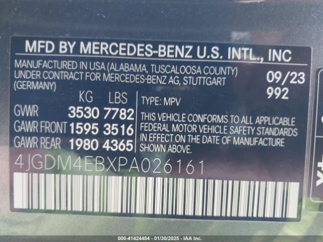 4JGDM4EBXPA026161 Mercedes-Benz Eqs 580 Suv 4matic