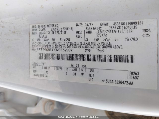 1FT7W2BTXKEF52837 Ford F-250 Xl