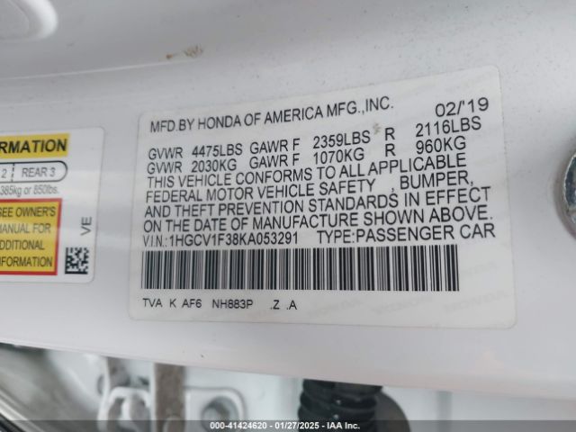 1HGCV1F38KA053291 Honda Accord Sport