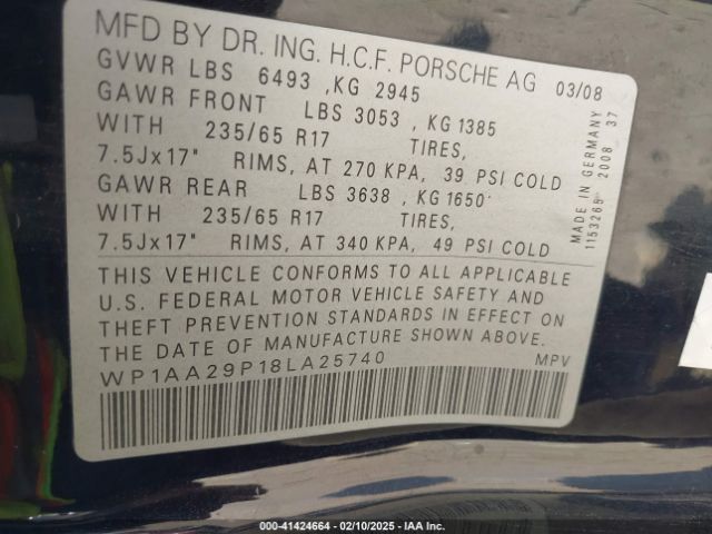2008 PORSCHE CAYENNE WP1AA29P18LA25740 Photo 8