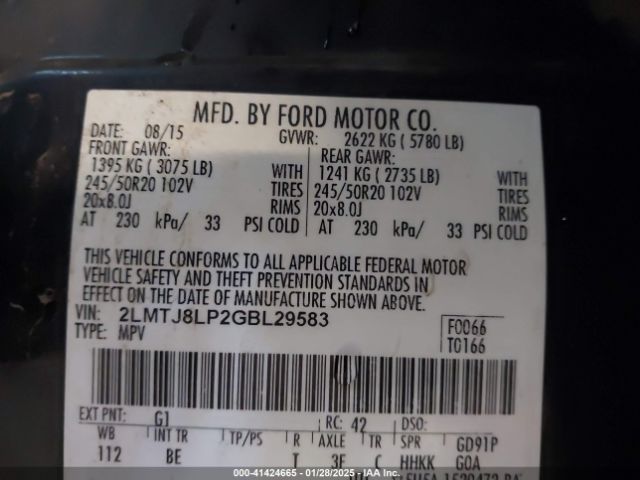 2LMTJ8LP2GBL29583 Lincoln Mkx Reserve