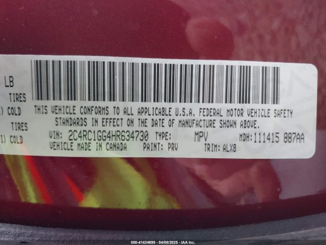 2C4RC1GG4HR634730 Chrysler Pacifica Limited