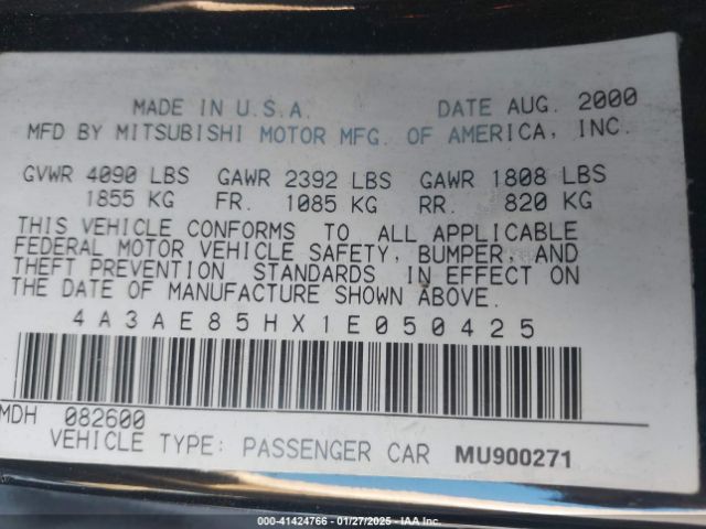 2001 MITSUBISHI ECLIPSE SPYDER 4A3AE85HX1E050425 Photo 8