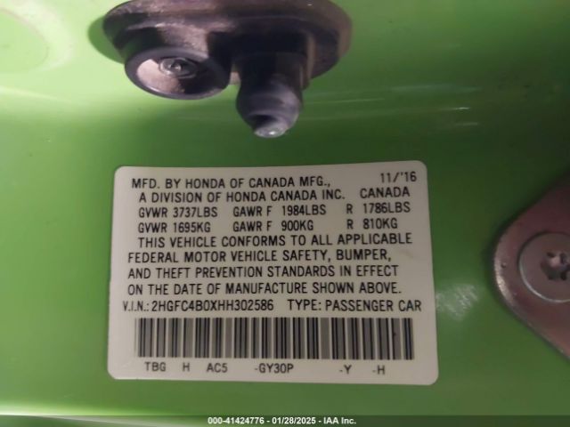 2HGFC4B0XHH302586 Honda Civic Lx-p