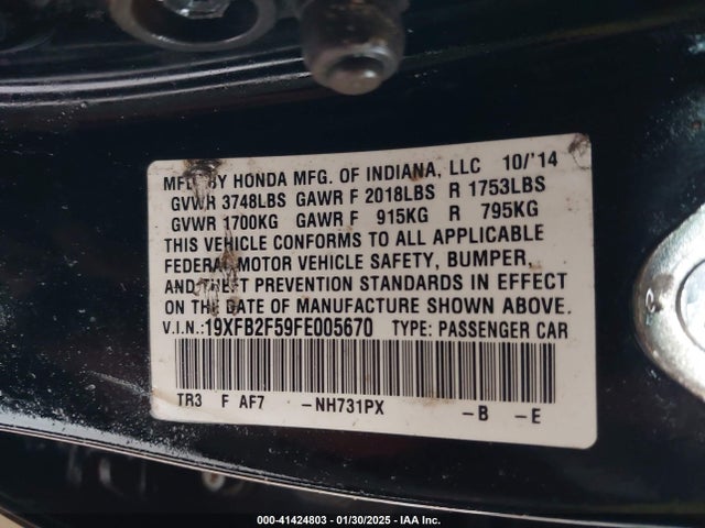 Honda Civic Lx 2015 19XFB2F59FE005670 Image 9