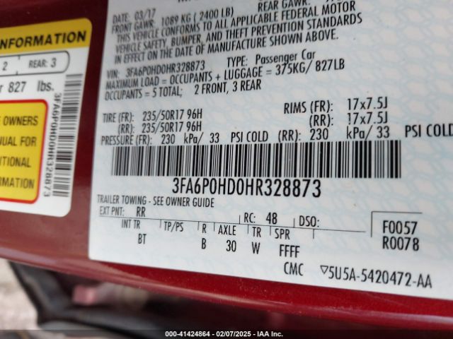 3FA6P0HD0HR328873 Ford FUSION SE