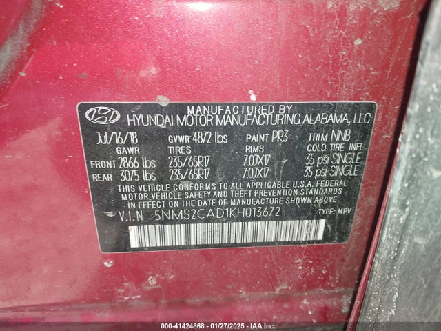Hyundai Santa Fe Se 2019 5NMS2CAD1KH013672 Image 9