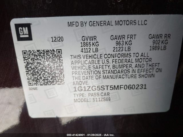 1G1ZG5ST5MF060231 Chevrolet Malibu Fwd Rs