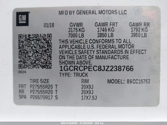 1GCRCPEC8JZ238766 Chevrolet Silverado 1500 Custom