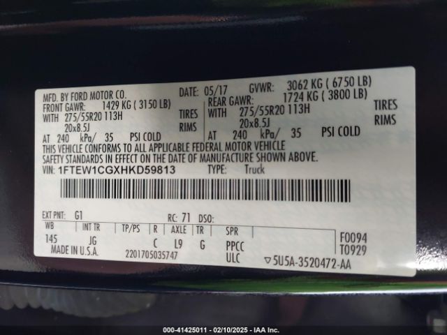 1FTEW1CGXHKD59813 Ford F-150 Xl