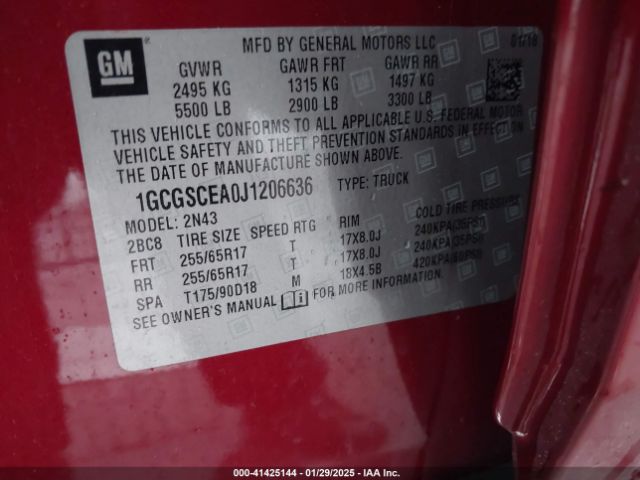 1GCGSCEA0J1206636 Chevrolet Colorado Lt