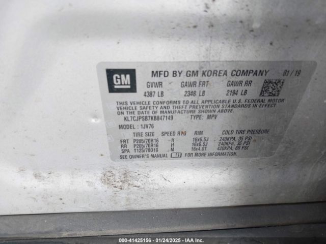 KL7CJPSB7KB847149 Chevrolet Trax Lt