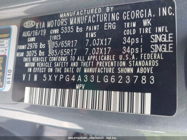 5XYPG4A33LG623783 KIA Sorento 2.4l L