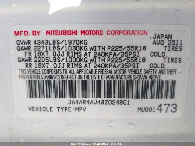 2011 MITSUBISHI OUTLANDER SPORT JA4AR4AU4BZ024801 Photo 8