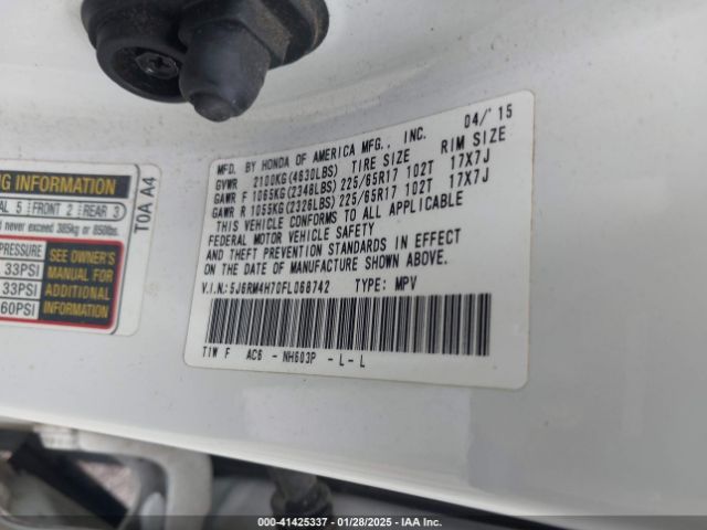 5J6RM4H70FL068742 Honda Cr-v Ex-l