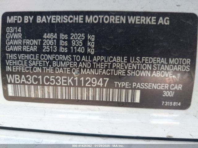 WBA3C1C53EK112947 BMW 328I