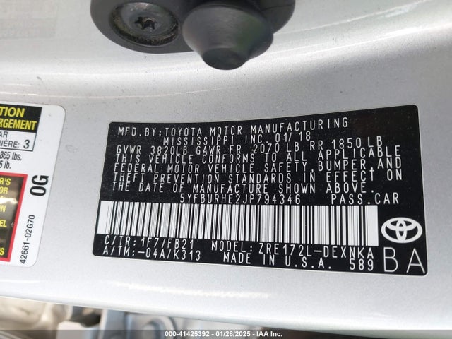 Toyota COROLLA LE 2018 5YFBURHE2JP794346 Image 9