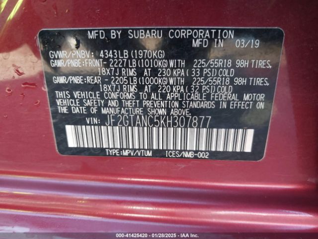 JF2GTANC5KH307877 Subaru Crosstrek 2.0i Limited