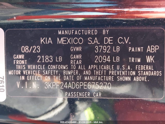 3KPF24AD6PE675270 KIA Forte Lxs