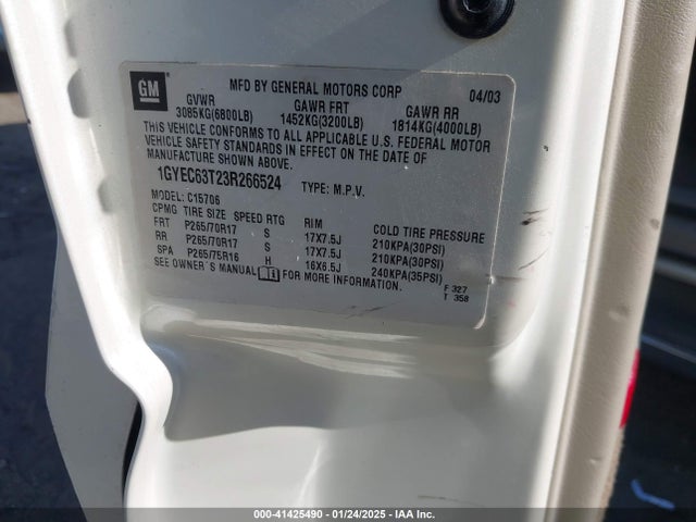 2003 CADILLAC ESCALADE 1GYEC63T23R266524 Photo 8