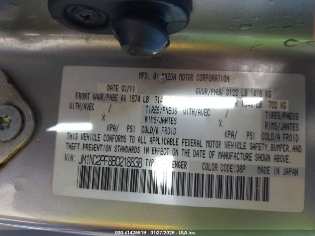 2011 MAZDA MX-5 MIATA JM1NC2PF8B0218838 Photo 8