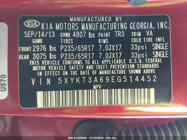 5XYKT3A69EG514452 KIA SORENTO LX