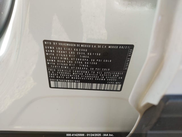 3VV1B7AX2NM001840 Volkswagen Tiguan 2.0t S