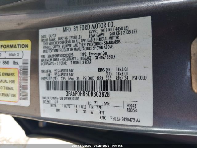 2013 FORD FUSION 3FA6P0HR5DR303828 Photo 8