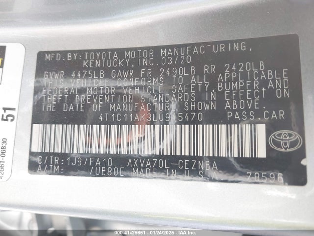4T1C11AK3LU945470 Toyota CAMRY LE